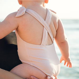 Blush Pink Bow Swimsuit - Ribbed // Nude