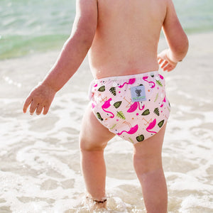 Reusable Swim Nappy & Waterproof Wet Bag- Pink Flamingo