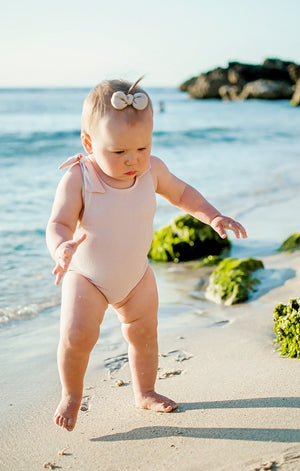 Blush Pink Bow Swimsuit - Ribbed // Nude