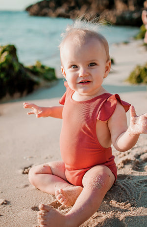 Rusty Ruffles Swimsuit- Ribbed // Rust