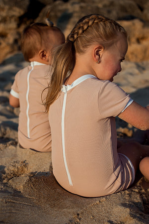 Blush Pink All-In- One- Ribbed Swimsuit // Nude