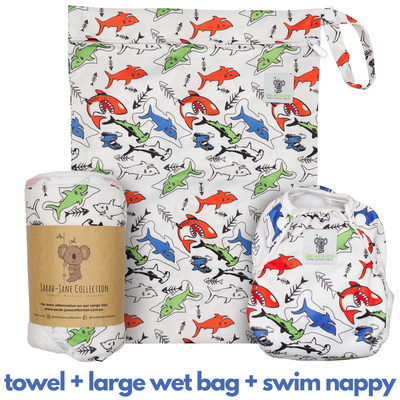 Baby & Toddler Swim Bundle with Towel - Multi-colour Shark