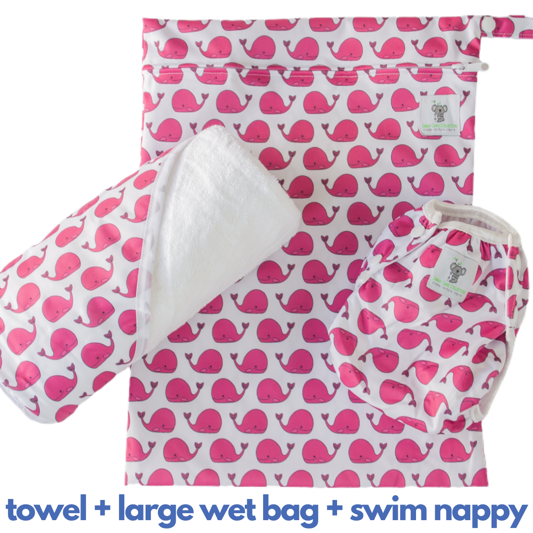 Baby & Toddler Swim Bundle with Towel - Fuschia Pink Whale
