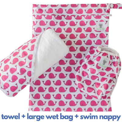 Baby & Toddler Swim Bundle with Towel - Fuschia Pink Whale