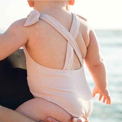 Blush Pink Bow Swimsuit - Ribbed // Nude