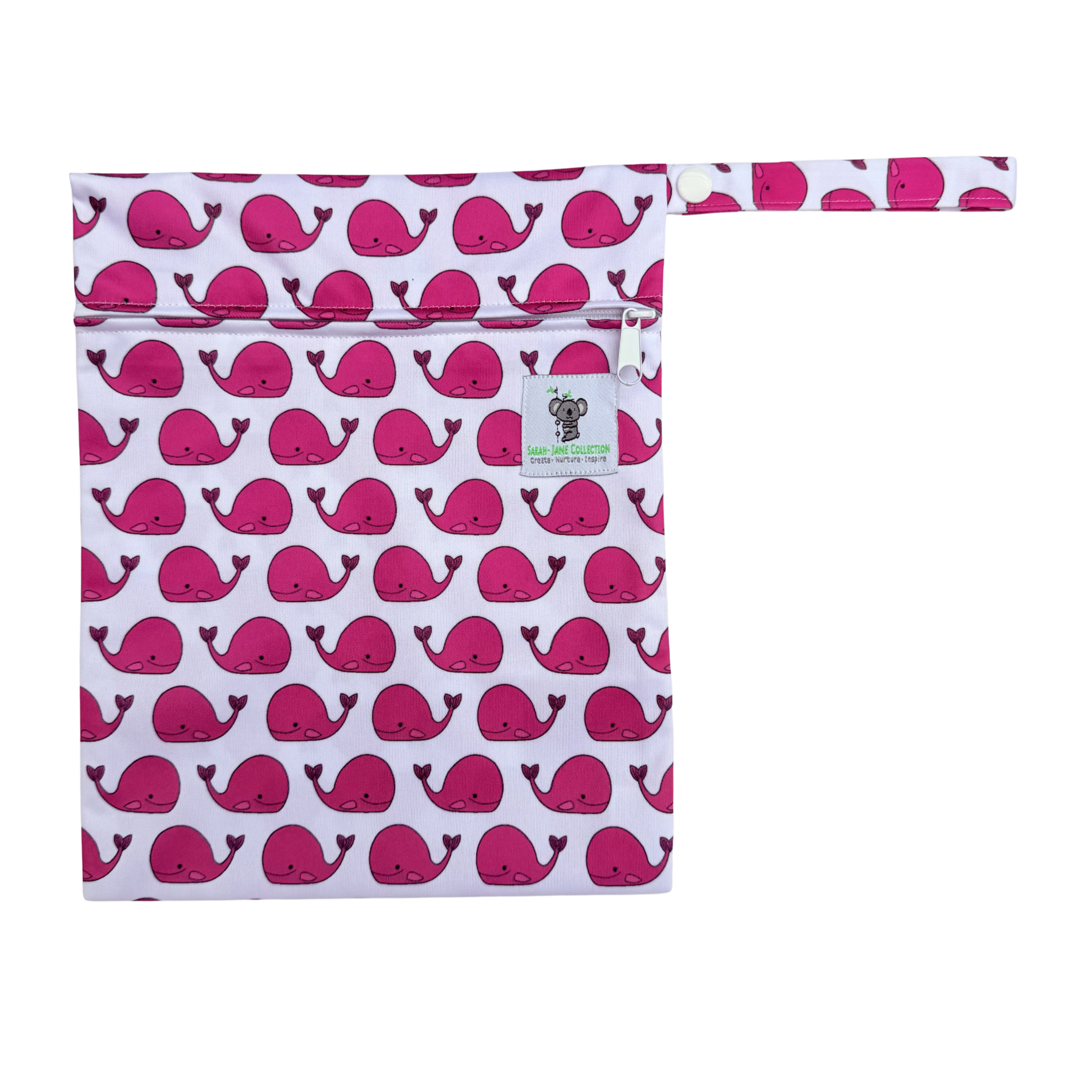 Waterproof Wet Bag - Fuschia Pink Whale