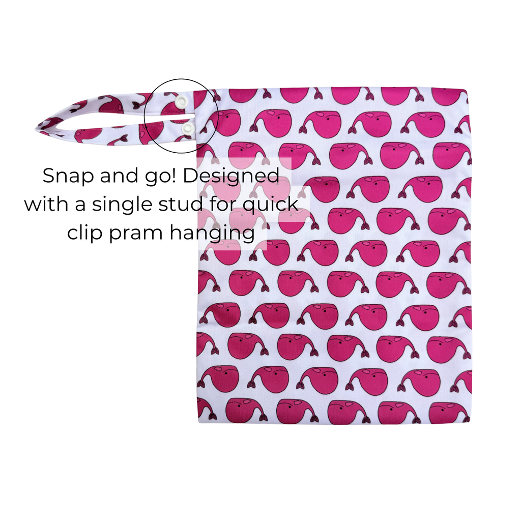 Waterproof Wet Bag - Fuschia Pink Whale