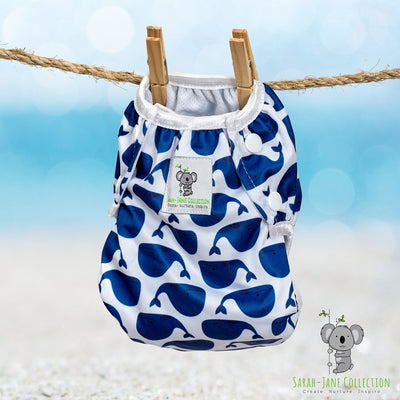 Reusable Swim Nappy & Waterproof Wet Bag- Blue Whale