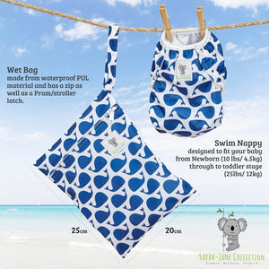 Reusable Swim Nappy & Waterproof Wet Bag- Blue Whale