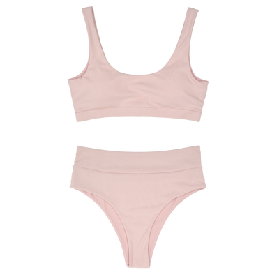 Ribbed Bikini Bottoms | High Waisted | Blush Pink