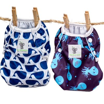 Reusable Swim Nappy Bundle- Set of 2 - Blue Whale & Octopus