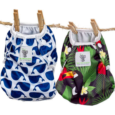 Reusable Swim Nappy Bundle - Set of 2 - Blue Whale & Toucan Jungle