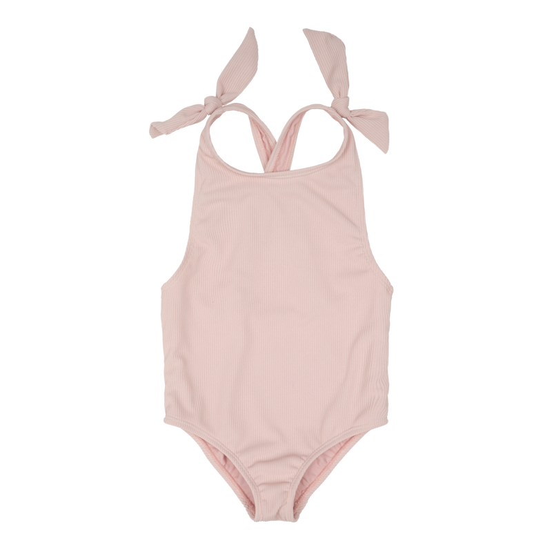 Blush Pink Bow Swimsuit - Ribbed // Nude