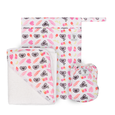 Waterproof Zip Wet Bag (Large) - Pink Koala- 40x30cm