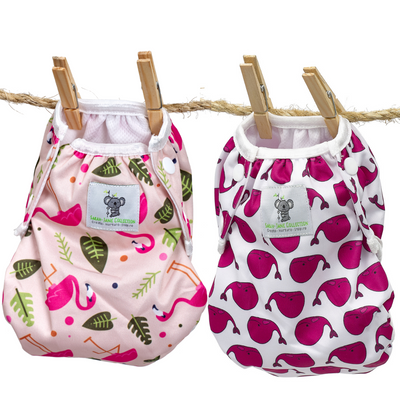 Reusable Swim Nappy Bundle- Set of 2 - Flamingo & Pink Whale