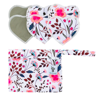 Nursing Pads & Wet Bag- Set of 6- Heart- Spring Meadow