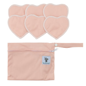 Nursing Pads & Wet Bag- Set of 6- Heart- Dusty Pink