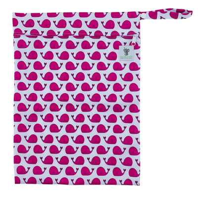 Waterproof Zip Wet Bag (Large) - Fuschia Pink Whale - 40x30cm