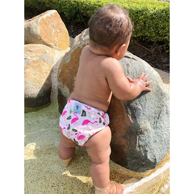 Reusable Swim Nappy & Waterproof Wet Bag- Pink Flamingo