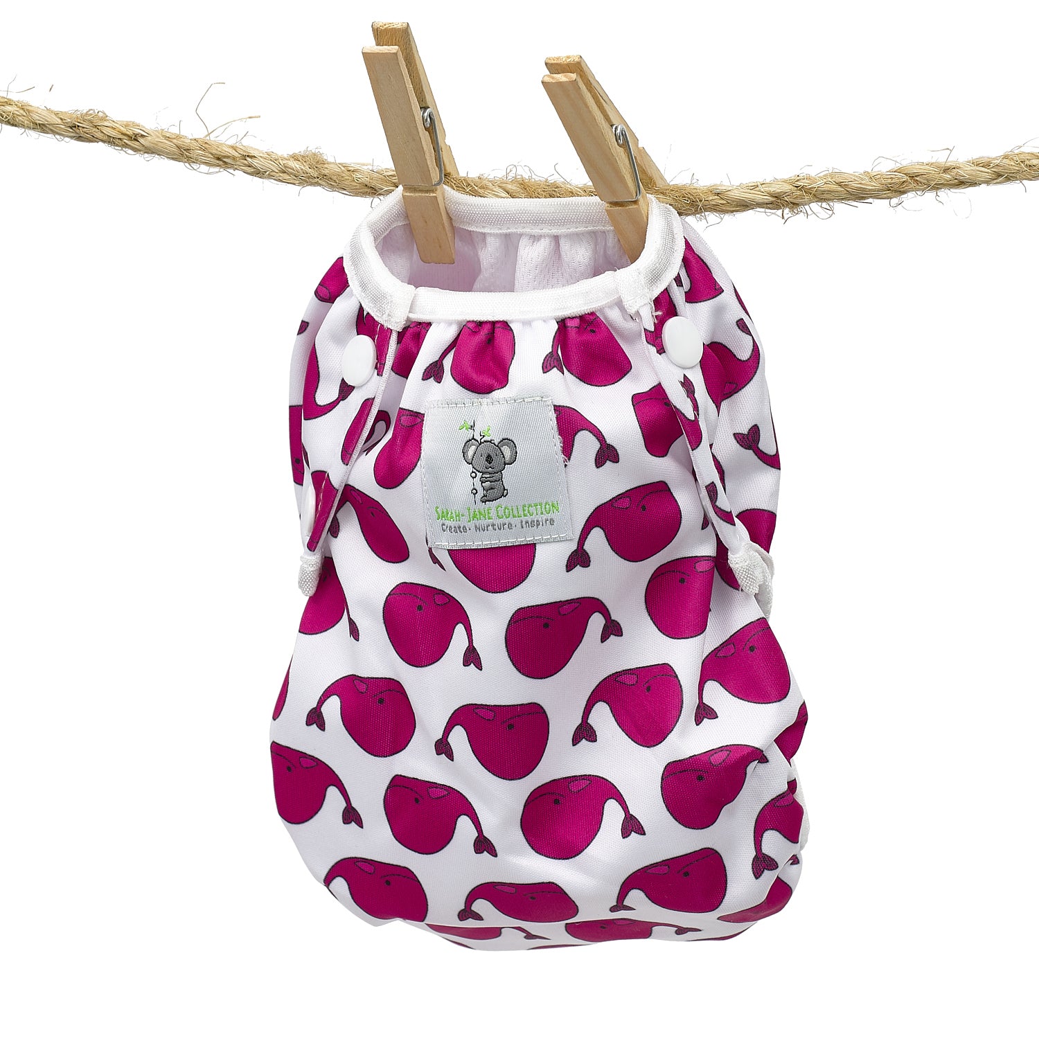 Reusable Swim Nappy- Fuschia Pink Whale