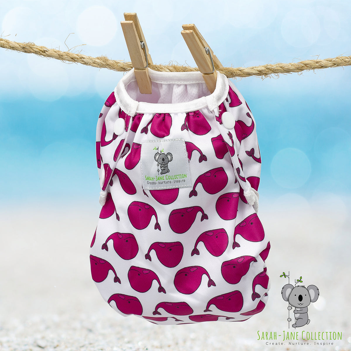 Reusable Swim Nappy- Fuschia Pink Whale