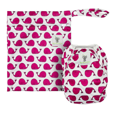 Reusable Swim Nappy & Waterproof Wet Bag- Fuschia Pink Whale