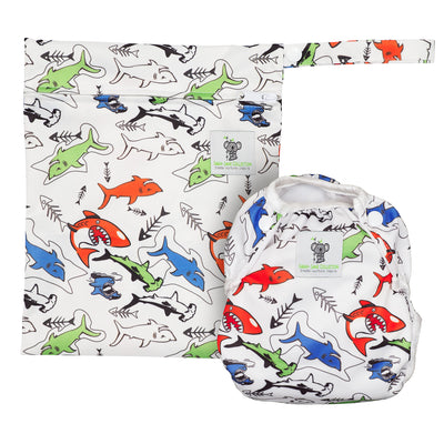 Reusable Swim Nappy & Waterproof Wet Bag- Shark