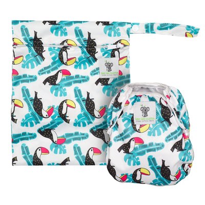 Reusable Swim Nappy & Waterproof Wet Bag- Toucan Aqua