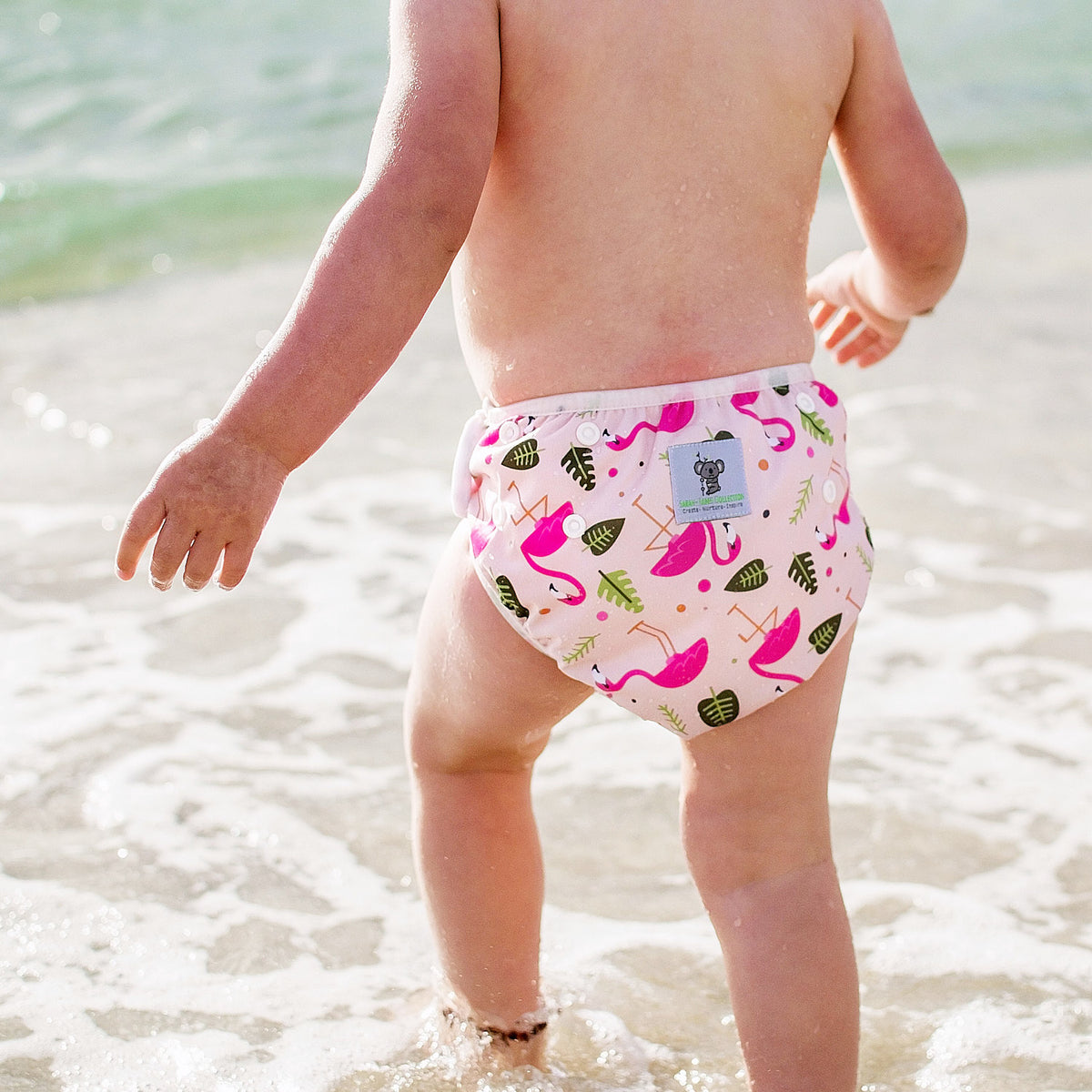 Reusable Swim Nappy & Waterproof Wet Bag- Pink Flamingo