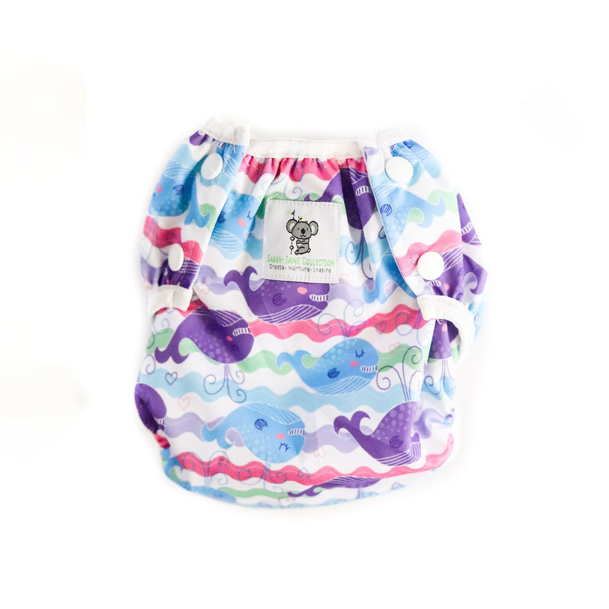 Reusable Swim Nappy- Purple Whale Standard