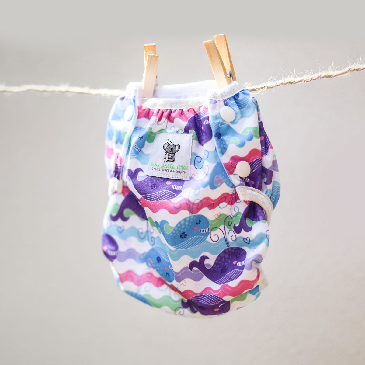 Reusable Swim Nappy- Purple Whale Standard