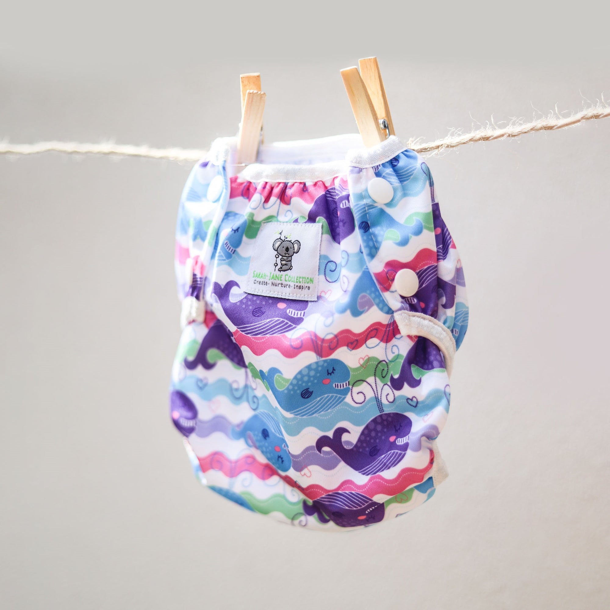 Reusable Swim Nappy Bundle- Set of 2 - Flamingo & Purple Whale