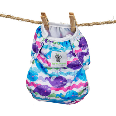 Reusable Swim Nappy- Purple Whale Standard