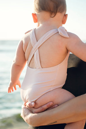 Blush Pink Bow Swimsuit - Ribbed // Nude