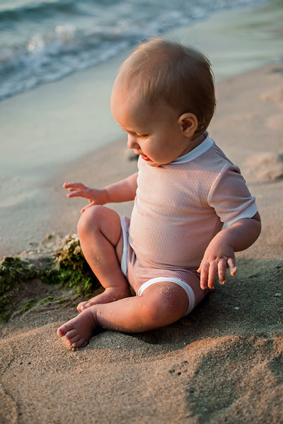 Blush Pink All-In- One- Ribbed Swimsuit // Nude