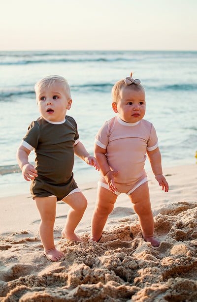 Blush Pink All-In- One- Ribbed Swimsuit // Nude