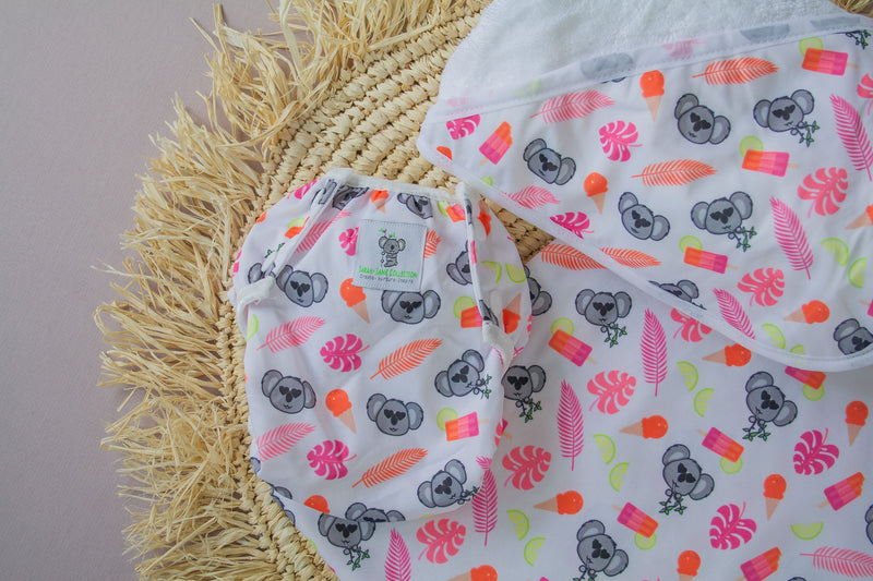 Reusable Swim Nappy & Waterproof Wet Bag- Pink Koala