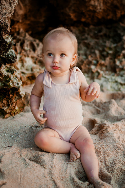 Blush Pink Bow Swimsuit - Ribbed // Nude