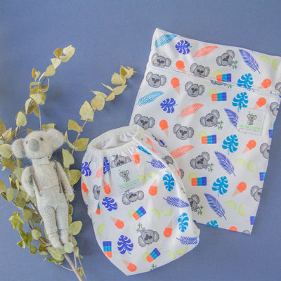 Reusable Swim Nappy & Waterproof Wet Bag- Blue Koala